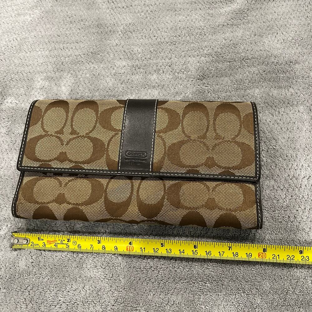 Vintage Coach Signature Trifold Stripe Wallet Check Fold Zippered Side Pocket - Picture 7 of 8